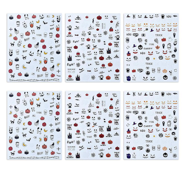 6pcs Halloween Nail Art Stickers - (2 Each) 1106+1107+1108accessories