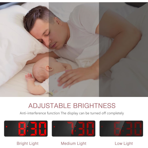 Digital väckarklocka, digital klocka med 3 ljusstyrkanivåer, elektronisk väckarklocka som drivs av USB eller 3 Aaa-batterier (ingår ej), snooze alarm Clo