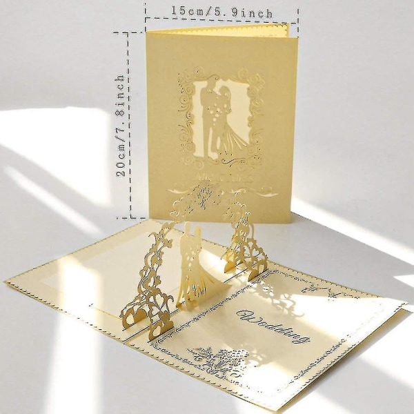 Bröllopskort 3d pop-up gratulationskort Bröllopskort med kuvert Vikbart kort för bröllopsförlovning Grattis Inbjudan jul alla hjärtans dag