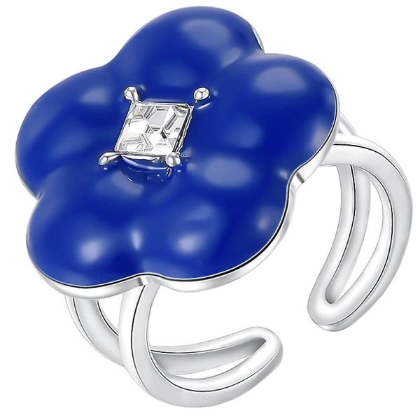 Kvinnor Blomform Ring Mode Finger Ring Smycken Engagerad Förslag Ring Present（Blå)