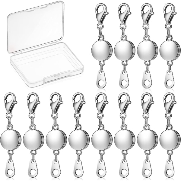 12 stykker låsende magnetisk smykkelås Rund halskæde Låselukninger Armbåndsforlænger til smykkefremstilling (sølv)