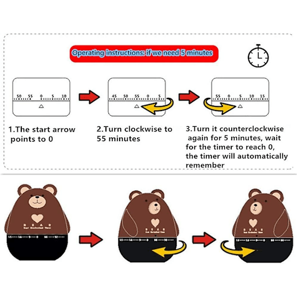 Mekanisk Kjøkken Timer Søt Tegneserie Dyr Timere 60 Minutter Mekanisk Kjøkken Matlaging Timer Klokka Høy Alarm Tellere Mini Størrelse Manuell Timer (f)