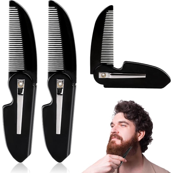 Pakke med 3 overskægskam, foldbar skægkam, sort skægbørste, lille lommekam, antistatisk, bærbar styling skægkam til mænd, hårpleje