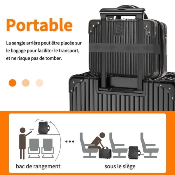 Set med 2 styva resväskor -1 resväskor+1 fåfänga- 4 universalhjul - kombinationslås -svart