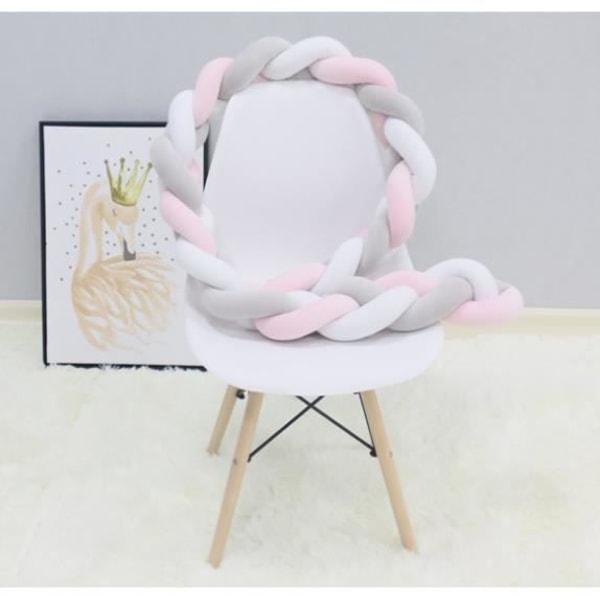 Babysäng Bumper Snake Cushion Flätad kudde 3M Velvet Bumper - Vit+Grå+Rosa - 300cm