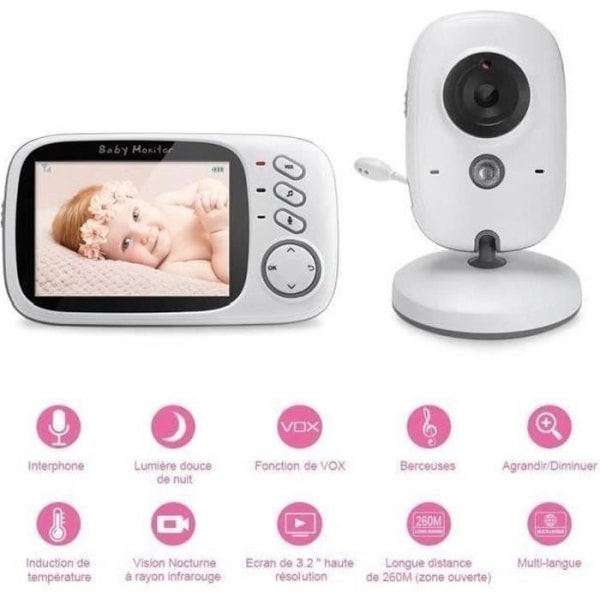 MoonMini BabyPhone 120° - 3,2" LCD-skärm - Temperaturkontroll - Nattseende - Anslutning upp till 260 meter - 120° vinkel