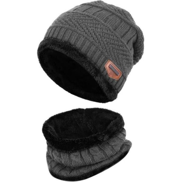 Vbiger Men's Winter Warm Stickad Hat Set: Scarf Hat, grå