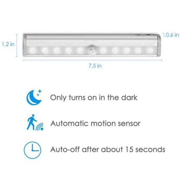 10 LED rörelsesensorlampa [3-pack], USB-uppladdningsbar LED-nattlampa för hemkök och kontor (vit)