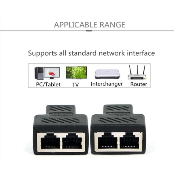 RJ45 Splitter Adapter, RJ45 CAT5 Ethernet-kabel 6-portars LAN 1 till 2-vägs hona Splitter Adapter Connector Svart