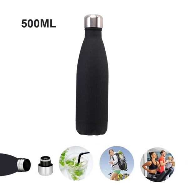 Isolerad flaska i rostfritt stål - 500 ml BPA-fri vattenflaska - Håll dig varm i 12-14 timmar (svart)