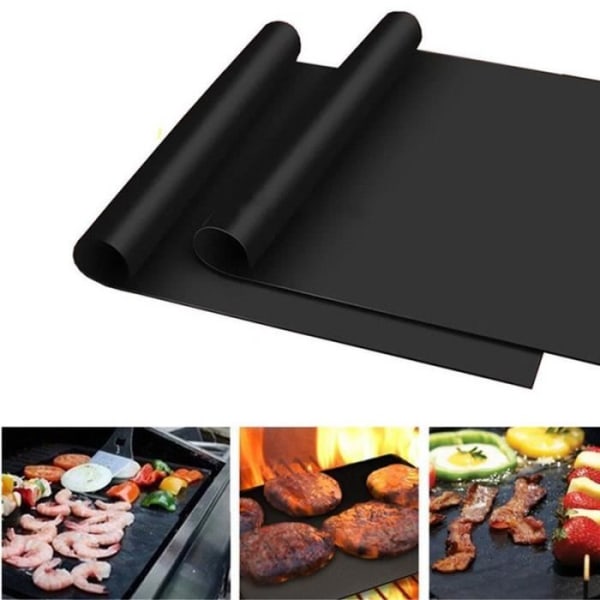 BBQ Grillmattor - Set med 2 extra långa (40 x 50 cm, svarta) non-stick bakmatta Slitstark teflon bakmatta