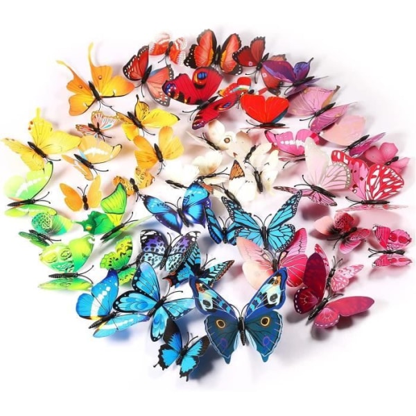 3D-fjärilar pappersdekoration för hem- och rumsdekoration, väggklistermärken (72 delar)