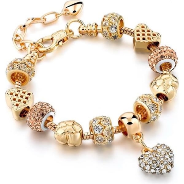 19CM Guldberlocker Armband hjärtformade smycken Kvinna CZ Clover Berlocker Kvinna Mors dag present