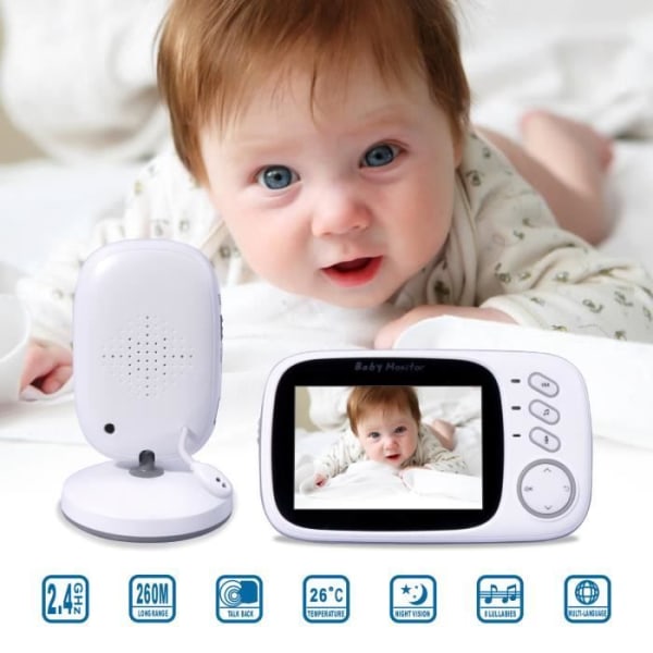 Babyövervakningskamera, Cool &amp; Fun Baby Video Monitor Trådlös 3,2" LCD-färgskärm Babylyssningsvideo med kamera Night Vision, VB603