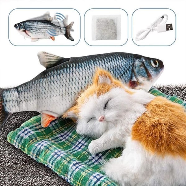 Rörlig fiskleksak för katter, USB, tvättbar, 28 cm inomhuskattungeleksaker (svart)