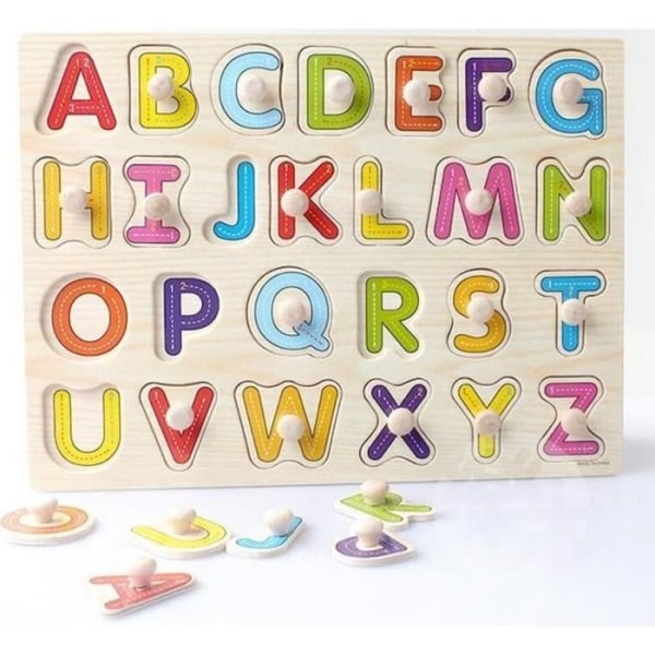 Baby Awakening Toy Träpussel Färgglada barnpussel inbäddade alfabet
