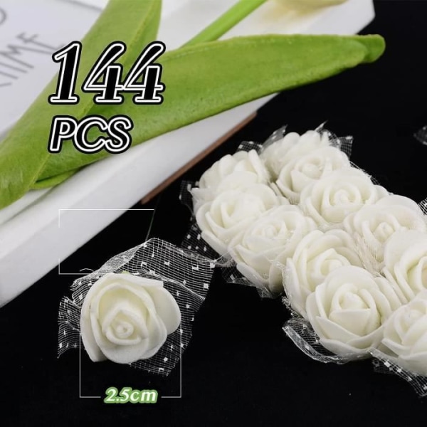 144st mjölkvit 2,5 cm bandtråd PE konstgjord skum ros blomhuvud bröllop godislåda DIY material blomma enl.