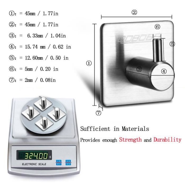 qobobo® 4x självhäftande väggkrok i rostfritt stål Handdukshängare Självhäftande klädkrok, 3M självhäftande + rostfritt stål