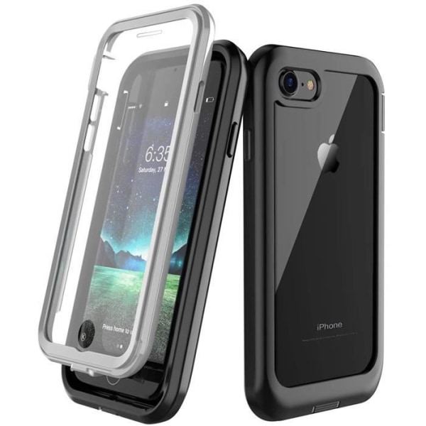 iPhone 7/8-fodral, Anti-Shock Bumper-fodral för hela kroppen med genomskinlig baksida och inbyggt skärmskydd för iPhone 7/8 4.7", (svart)