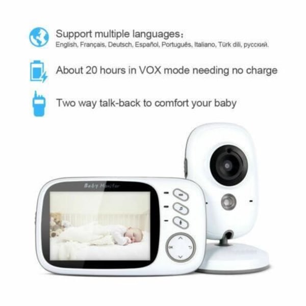 LEMONBEST BabyPhone 360° - 3,2" LCD-skärm - Night vision - Vaggvisa