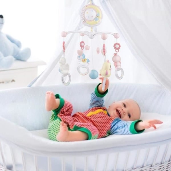 Musikalisk fjärrkontroll mobil för babysäng, sovkomfortleksaker, roterande projektormobil - rosa