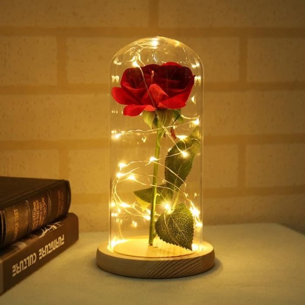 Beauty and the Beast Enchanted Rose Elegant glaskupol med LED-lampor - Beige bas Beige bas