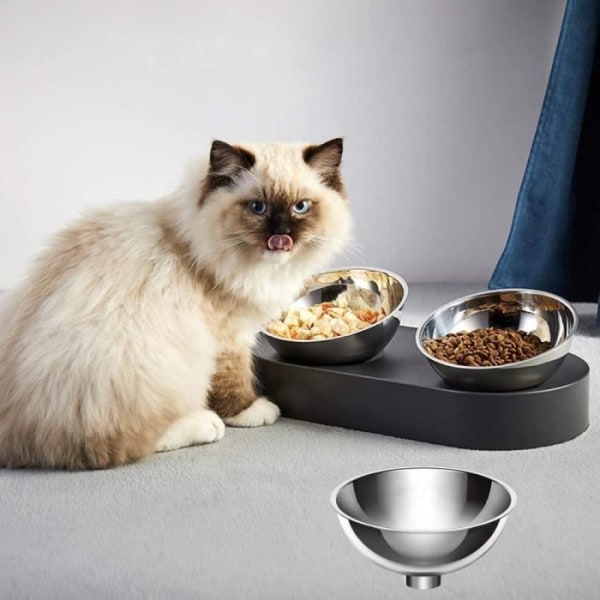 YOLISTAR dubbelupphöjd kattskål i rostfritt stål - lutande kattmatskålar - perfekt för katter och små hundar