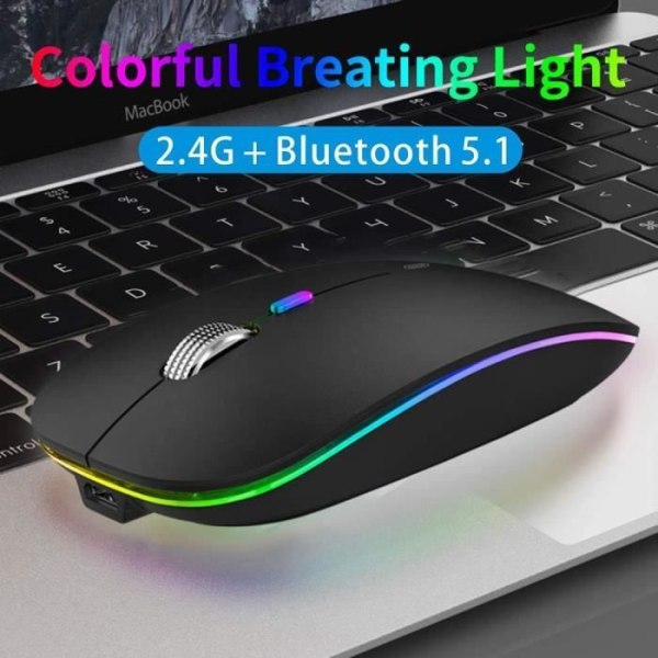 Trådlös mus, bärbar uppladdningsbar Bluetooth-mus Silent Mouse (800-1200-1600DPI) för surfplatta/laptop/Windows/Linux Black