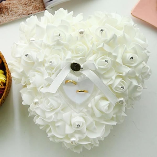 LOLO WHITE Romantic Heart Rose Box Ring Kudde Ring Kudde Elegant för bröllopsförlovning