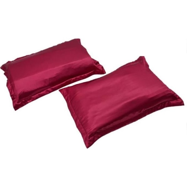 Set med 2 Supermjukt Satin Silke Örngott + Organza Skyddspåse - 48 x 74 cm - Vinröd