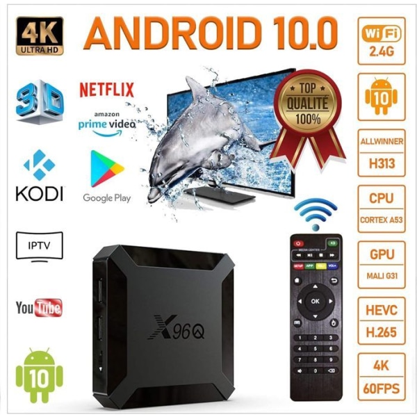 Android 10.0 IPTV Box 2GB RAM 16GB ROM Mini Smart TV Box,4K HD/3D/Quad Core H313 64 Bits/2.4GHz WiFi/LAN10/100M spelare