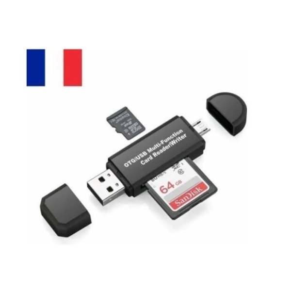 Minneskortläsare - SD/Micro SD-kortläsare och Micro USB OTG till USB 2.0 Adapter Svart