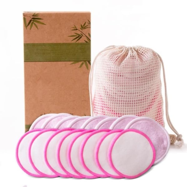 Bambufiber sminkborttagningsdynor, tvättbara sminkborttagningsskivor, tvättpåse, tvättbar och återanvändbar - 16 st rosa