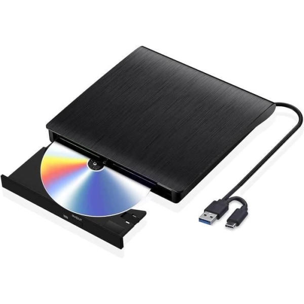 Extern CD/DVD-enhet USB 3.0 och Type C Bärbar CD/DVD-RW CD-brännare, Plug and Play för PC, Laptop, Stationära, Windows 10/