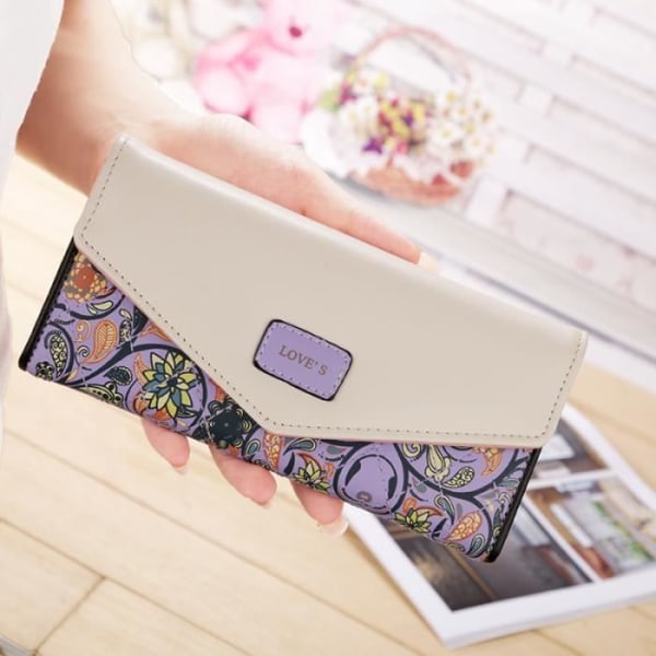 Blommig flerfärgat läder plånbok för kvinnor lila
