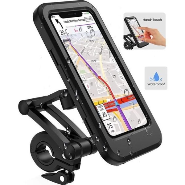 Motorcykel Cykel Mobiltelefon Hållare, Vattentätt fäste med pekskärm, för iPhone Samsung Huawei upp till 6,7 tum, Svart