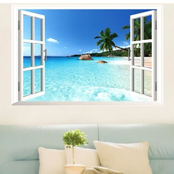 Beach Resort väggklistermärke fönstervy 3d-konst avtagbar vinyldekal väggdekoration