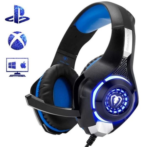 MOONMINI Gaming Headset för PS4 Xbox One med brusreducerande mikrofon LED-ljus Stereo Bas Volymkontroll Justerbar mikrofon