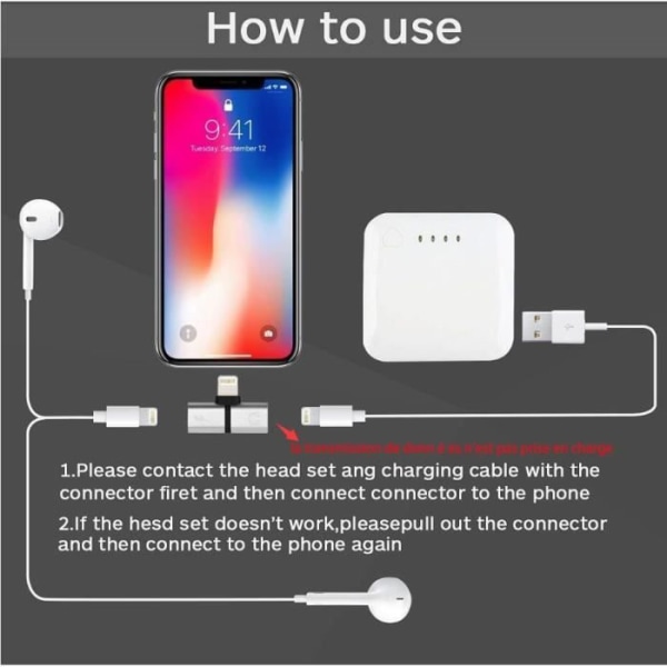 Paket med 2 Adapter - 2 i 1 Aux Adapter Splitter Audio Hörlurar Laddningskabel för iPhone X 8 7 - Slumpmässig färg