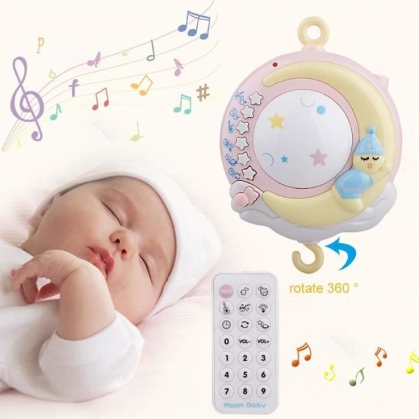 Musikalisk fjärrkontroll mobil för babysäng, sovkomfortleksaker, roterande projektormobil - rosa