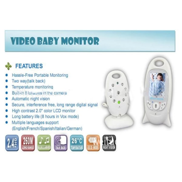 Video Babytelefon vb601 - Trådlös - Multifunktion - Vit - FHSS - Digital