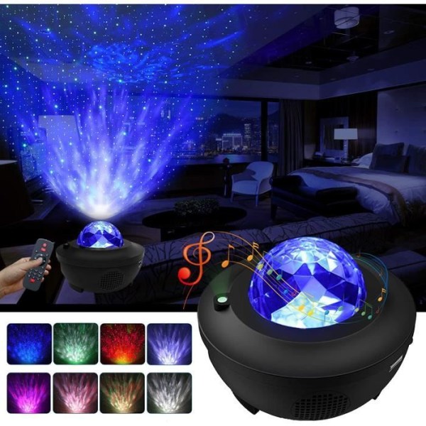 3 i 1 Galaxy LBell Night Light-projektor - Star Projector + Ocean Wave LED-projektor - Svart - Barn
