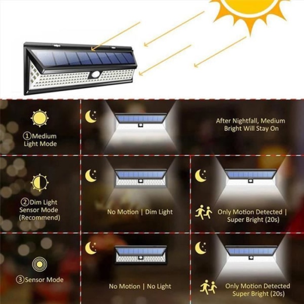 2st Solar Lamp Vägglampa 118LED Med Sensor IP65 Vattentät för trädgård Utomhusbelysning Rörelsesensor Vattentät