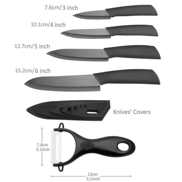 5 st/set Keramisk kniv, köksknivset Kockknivar för att skära frukt grönsaker kött svart