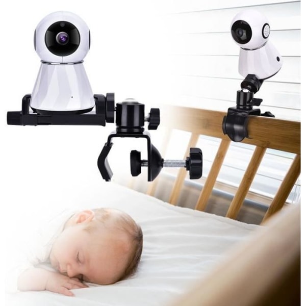 Justerbar babyvakthållare - svart - 360 graders rotation - 52-100 mm kameraklämma - 34 mm sängstolpe