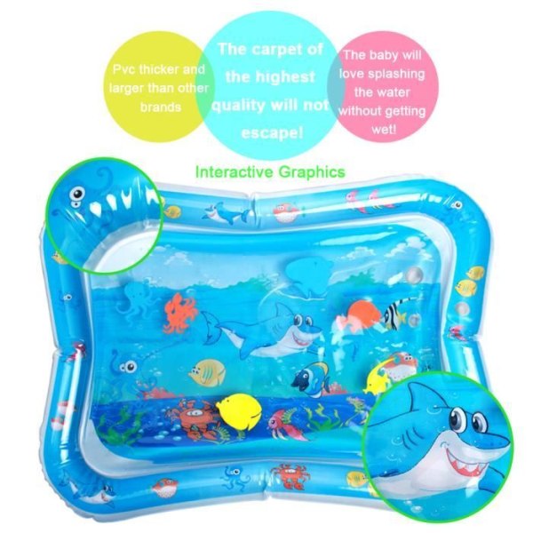 Uppblåsbar babyvattenmatta - Swonuk - Havsdesign - BPA- och ftalatfri - Blå - 66 * 50 cm