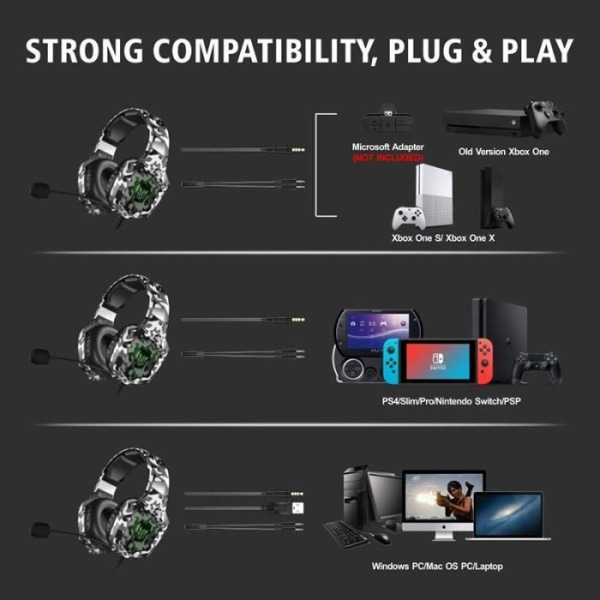 PS4 Xbox One Gaming Headset med RGB LED-ljus och brusreducerande mikrofon för Nintendo Switch (kamouflage)