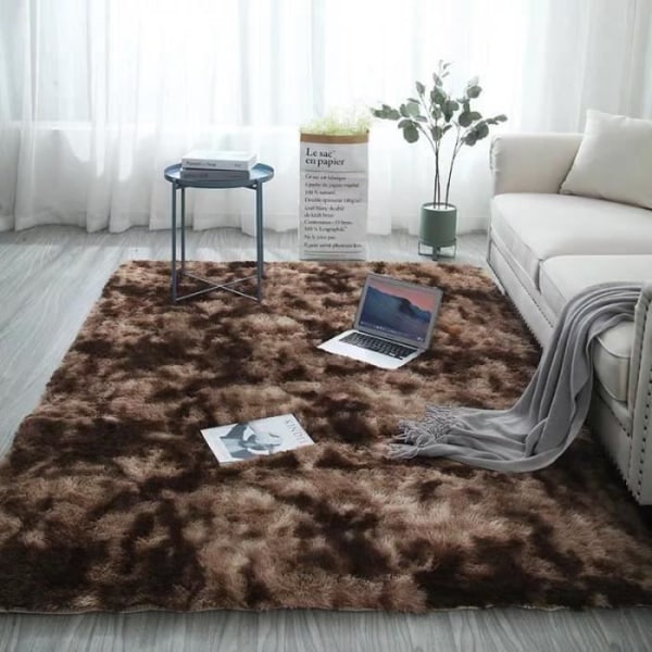 Shaggy matta, enkelt modernt fluffigt vardagsrum sovrum ultramjuk mikrofiber - kaffe färg-160*230cm-YOLISTAR