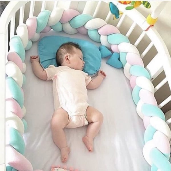 Säng Bumper Snake Kudde Flätad Bumper Velvet Baby Protection 100 % säkerhet - För nyfödda Säng sova (Grå)