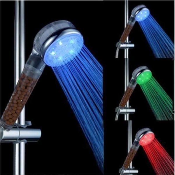 LED-duschhuvud Handhållen Spa Anion LED-påminnelse 3 färger beroende på temperatur